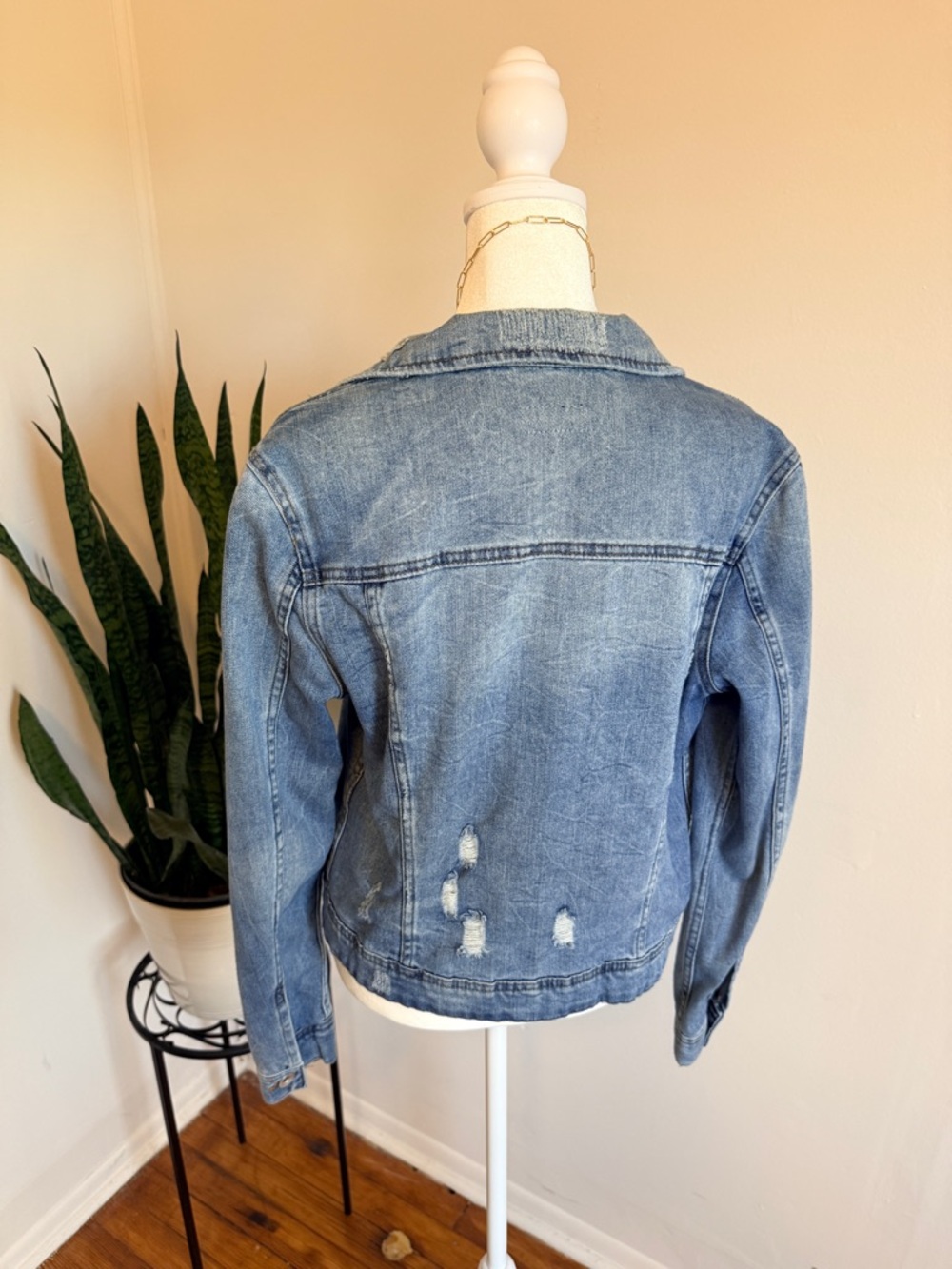 TractrBLU | Light Blue Distressed Denim Jacket - Picture 3 of 8